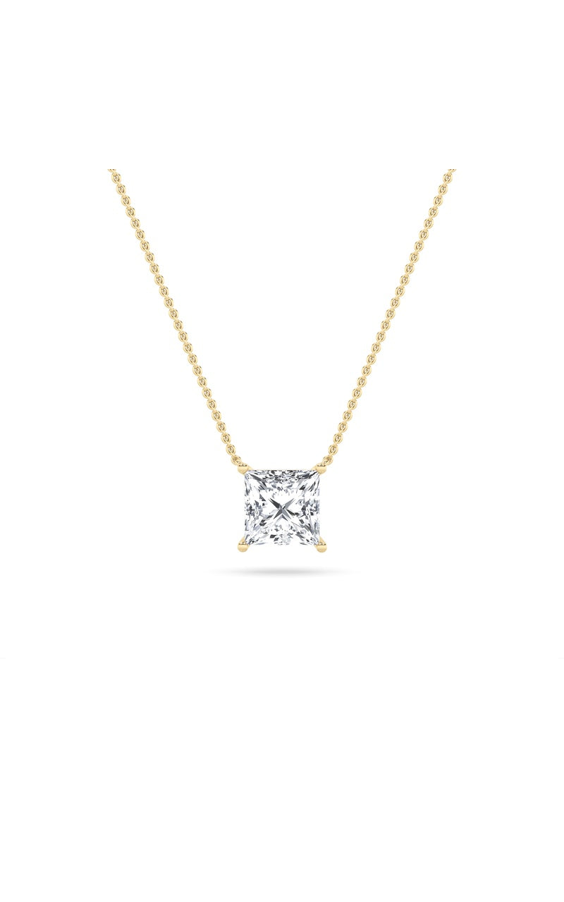 1CTW Princess Shaped Lab Grown Diamond (F/VS) Solitaire Necklace in 14K Gold