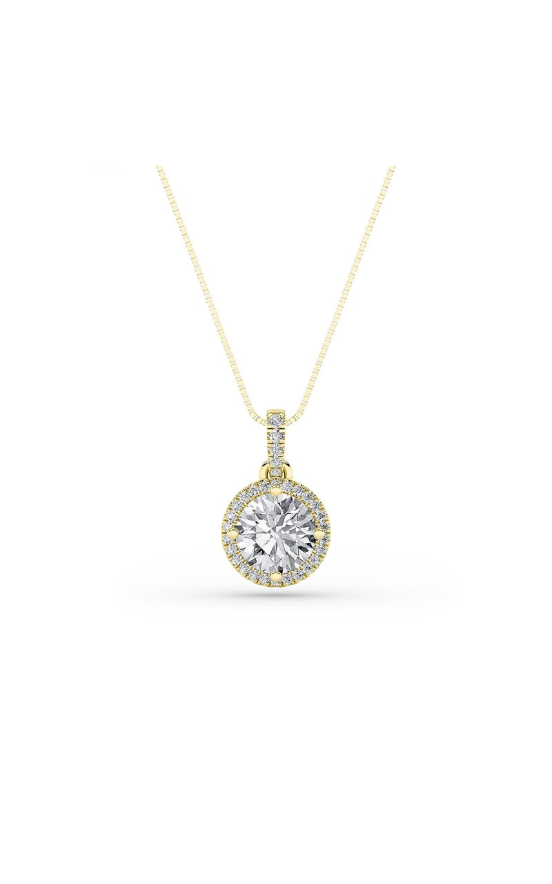 2CTW Round Shaped Lab Grown Diamond (F/VS) Halo Pendant in 14K Gold
