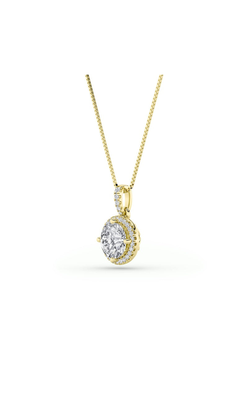 2CTW Round Shaped Lab Grown Diamond (F/VS) Halo Pendant in 14K Gold