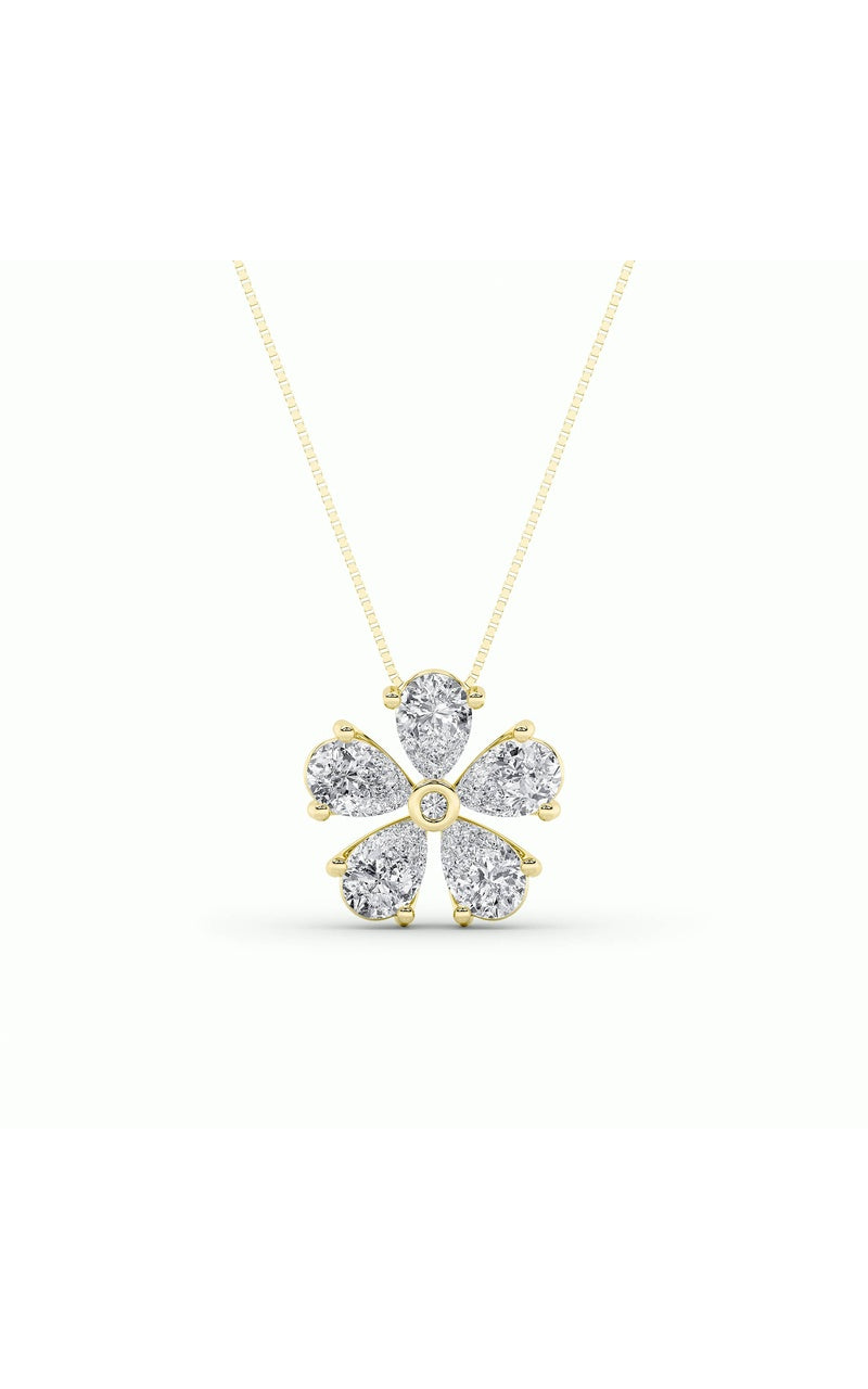 1.5CTW Pear Shaped Lab Grown Diamond (F/VS) Floral Pendant in 14K Gold