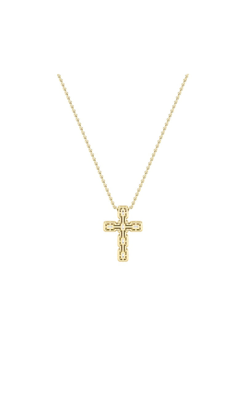 3CTW Emerald Shaped Lab Grown Diamond (F/VS) Cross Pendant in 14K Gold