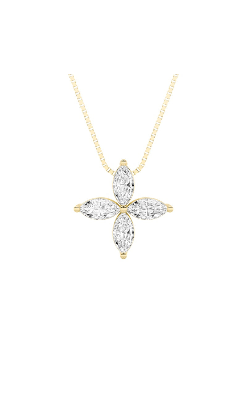 1CTW Marquise Shaped Lab Grown Diamond (F/VS) Flower Fashion Pendant in 14K Gold