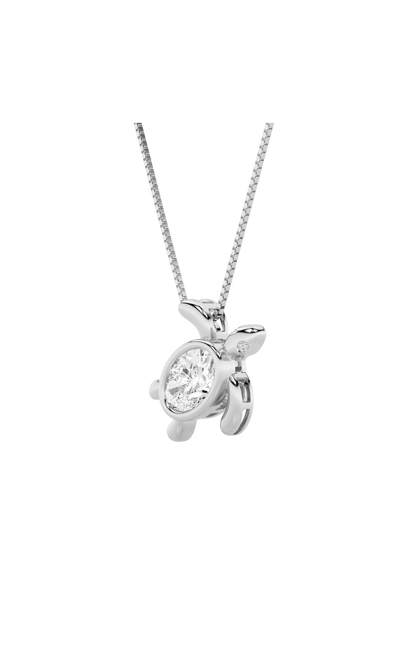 1.5CTW Oval Shaped Lab Grown Diamond (F/VS) Bezel Set Turtle Pendant in 14K Gold