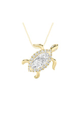 Load image into Gallery viewer, 2CTW Marquise Shaped Lab Grown Diamond (F/VS) Accented Turtle Pendant in 14K Gold
