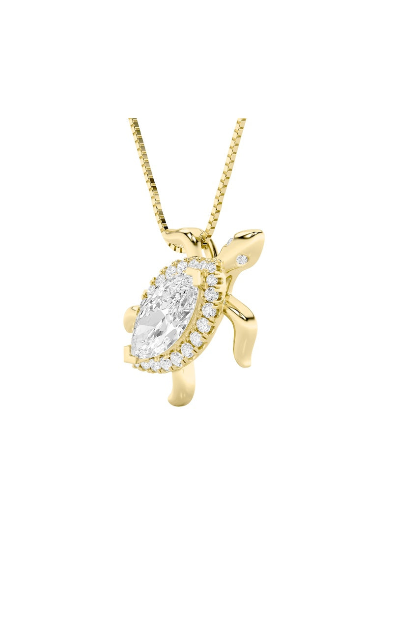 2CTW Marquise Shaped Lab Grown Diamond (F/VS) Accented Turtle Pendant in 14K Gold