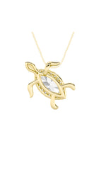 Load image into Gallery viewer, 2CTW Marquise Shaped Lab Grown Diamond (F/VS) Accented Turtle Pendant in 14K Gold
