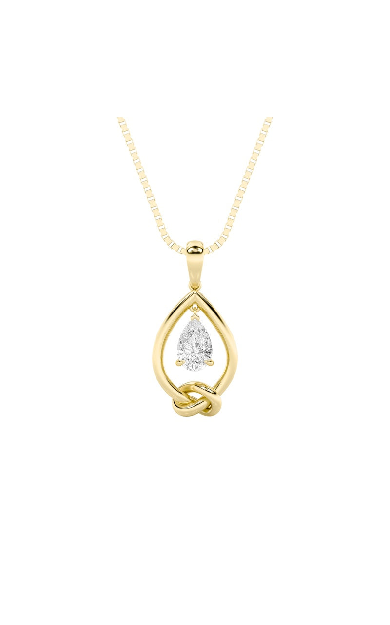 1CTW Pear Shaped Lab Grown Diamond (F/VS) Solitaire Knot Pendant in 14K Gold
