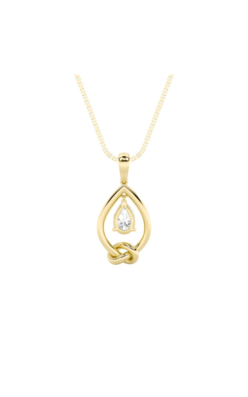 1CTW Pear Shaped Lab Grown Diamond (F/VS) Solitaire Knot Pendant in 14K Gold