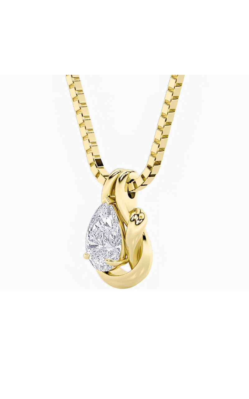 2CTW Pear Shaped Lab Grown Diamond (F/VS) Knot Pendant in 14K Gold