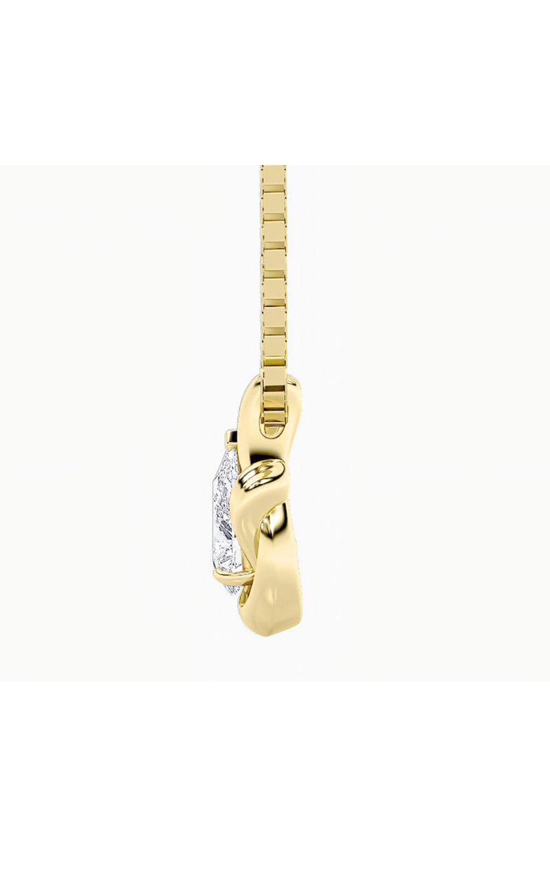 2CTW Pear Shaped Lab Grown Diamond (F/VS) Knot Pendant in 14K Gold