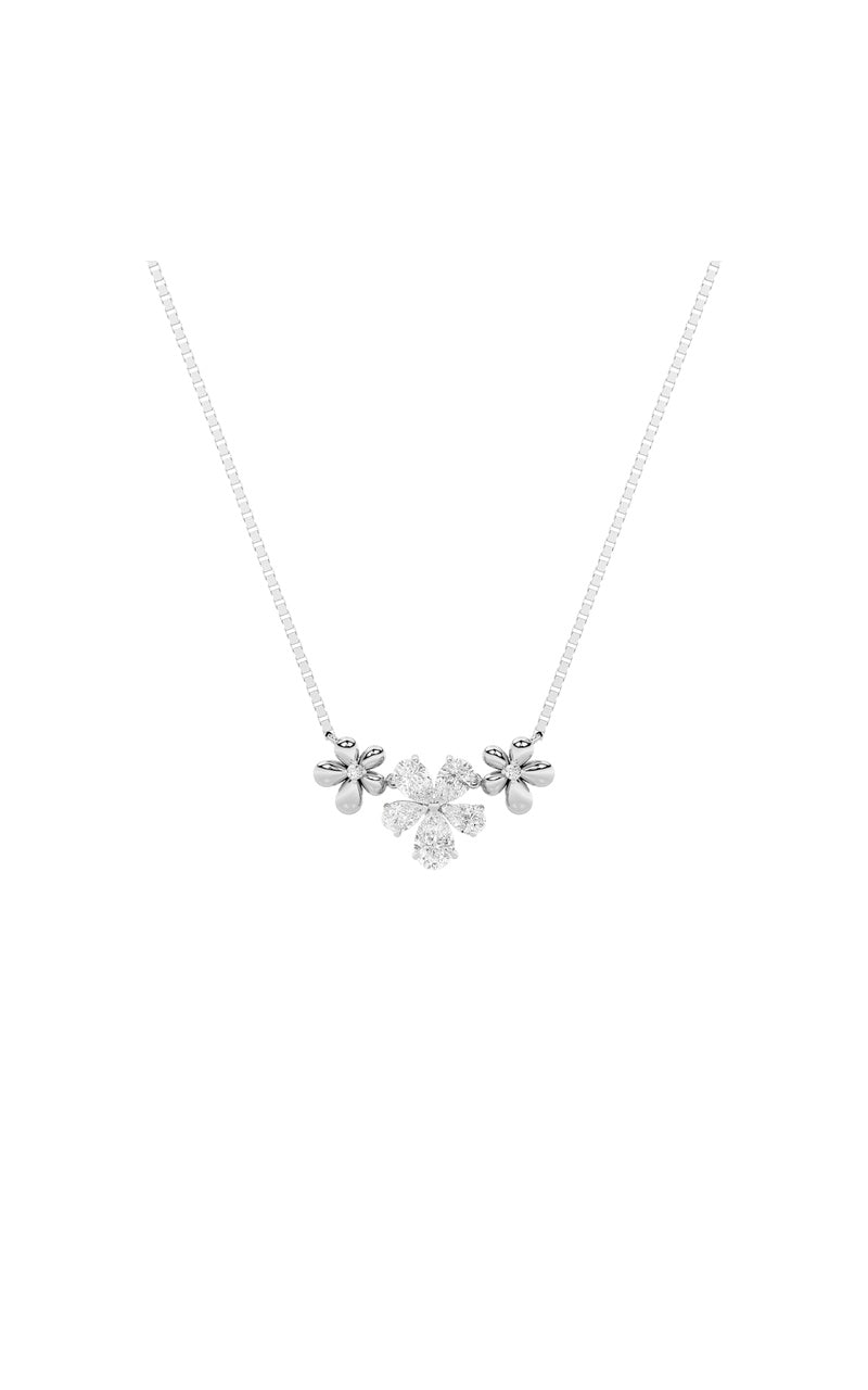 2CTW Pear Shaped Lab Grown Diamond (F/VS) Fancy Flower Necklace in 14K Gold