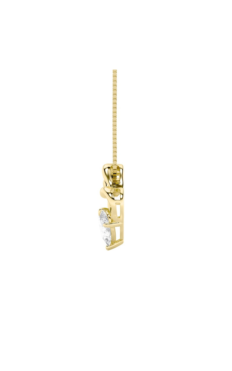 3CTW Pear Shaped Lab Grown Diamond (F/VS) Mother & Child Heart Shaped Pendant in 14K Gold