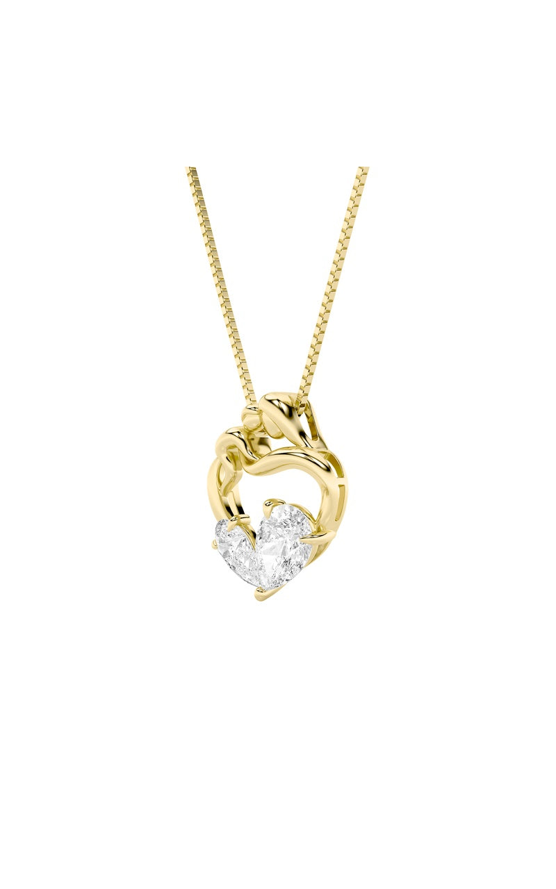 3CTW Pear Shaped Lab Grown Diamond (F/VS) Mother & Child Heart Shaped Pendant in 14K Gold