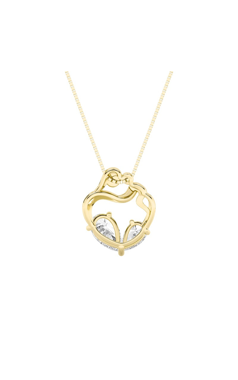 3CTW Pear Shaped Lab Grown Diamond (F/VS) Mother & Child Heart Shaped Pendant in 14K Gold