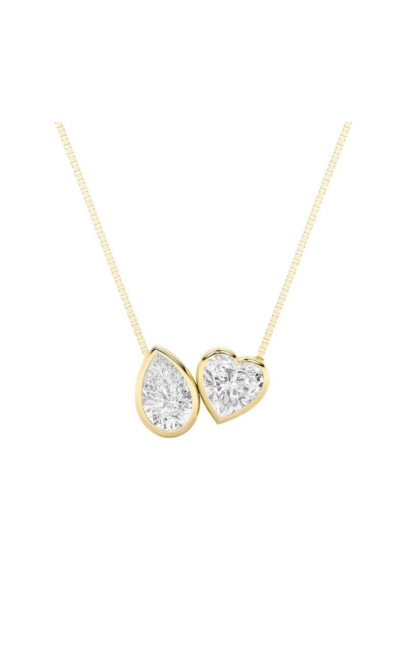 2CTW Pear Shaped Lab Grown Diamond (F/VS) Heart Shaped Necklace in 14K Gold