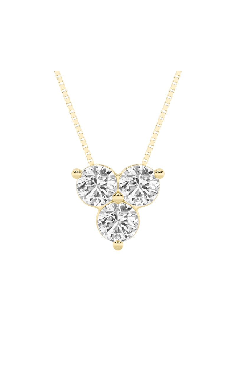 1CTW Round Shaped Lab Grown Diamond (F/VS) Three Stone Pendant in 14K Gold