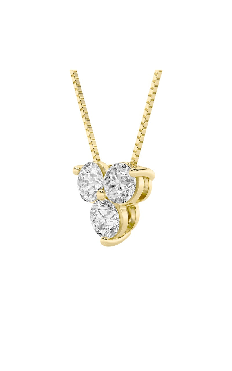 1CTW Round Shaped Lab Grown Diamond (F/VS) Three Stone Pendant in 14K Gold