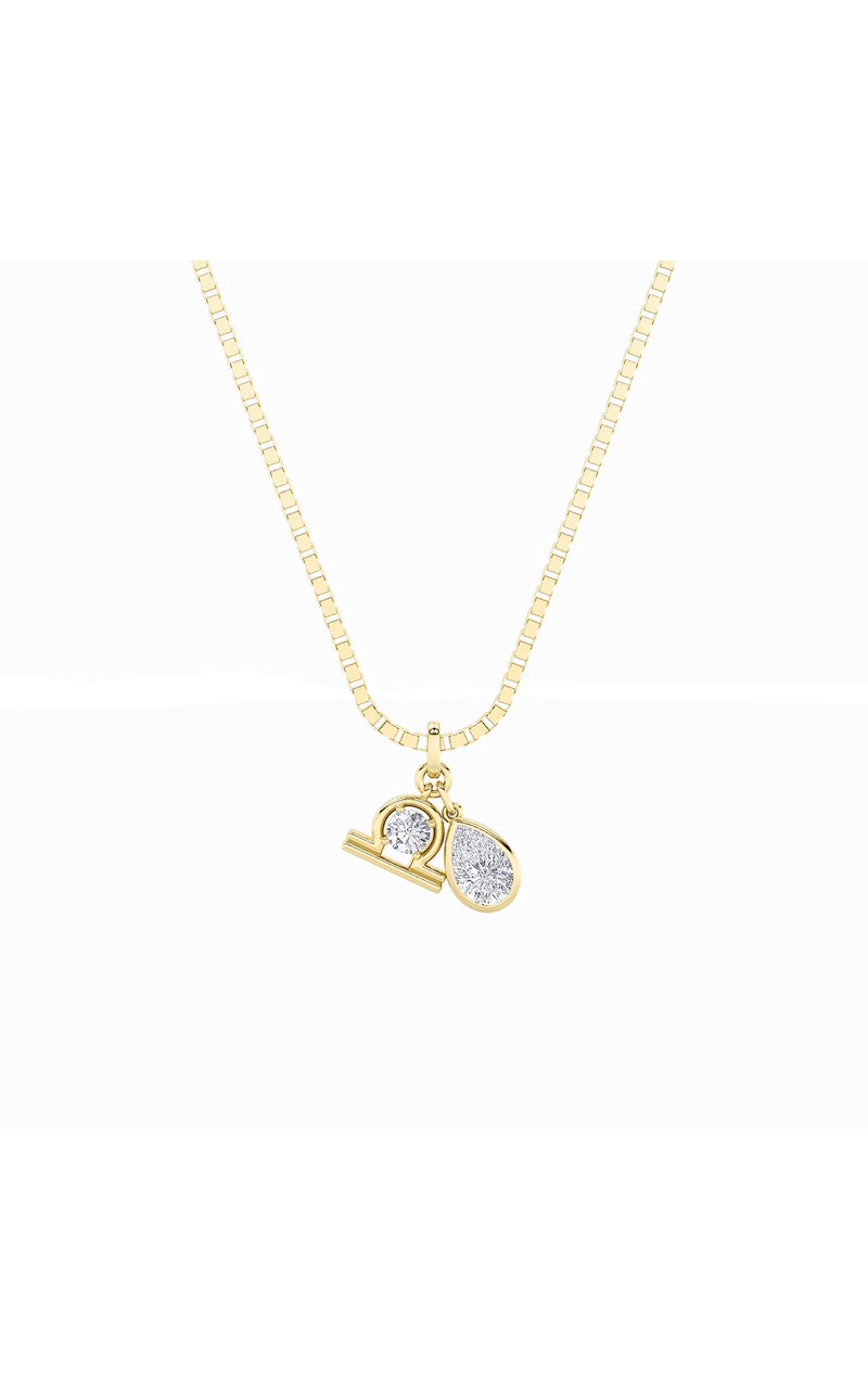 1CTW Pear Shaped Lab Grown Diamond (F/VS) Zodiac Pendant in 14K Gold