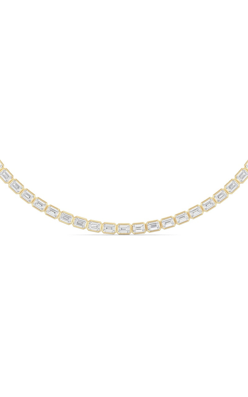 30CTW Emerald Shaped Lab Grown Diamond (F/VS ) Bezel Set Necklace in 14K Gold