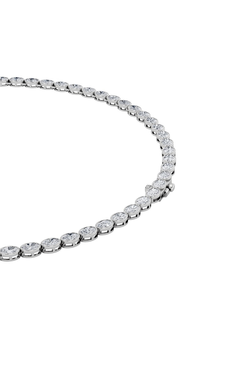 22.25CTW Oval Shaped Lab Grown Diamond (F/VS) East West Bezel Set Necklace in 14K Gold