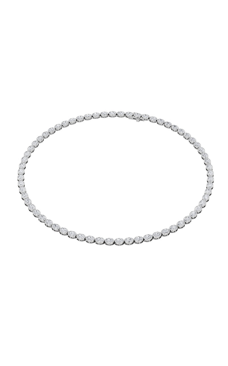 22.25CTW Oval Shaped Lab Grown Diamond (F/VS) East West Bezel Set Necklace in 14K Gold