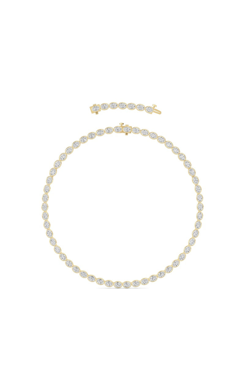 30CTW Oval Lab Grown Diamond (F/VS ) Bezel Set Necklace in 14K Gold