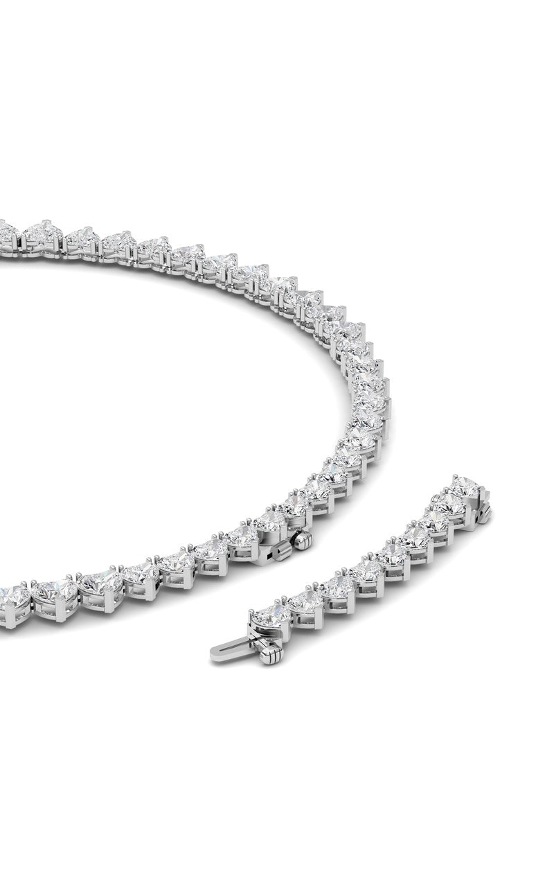 65CTW Heart Shaped Lab Grown Diamond (F/VS ) Tennis Necklace in 14K Gold