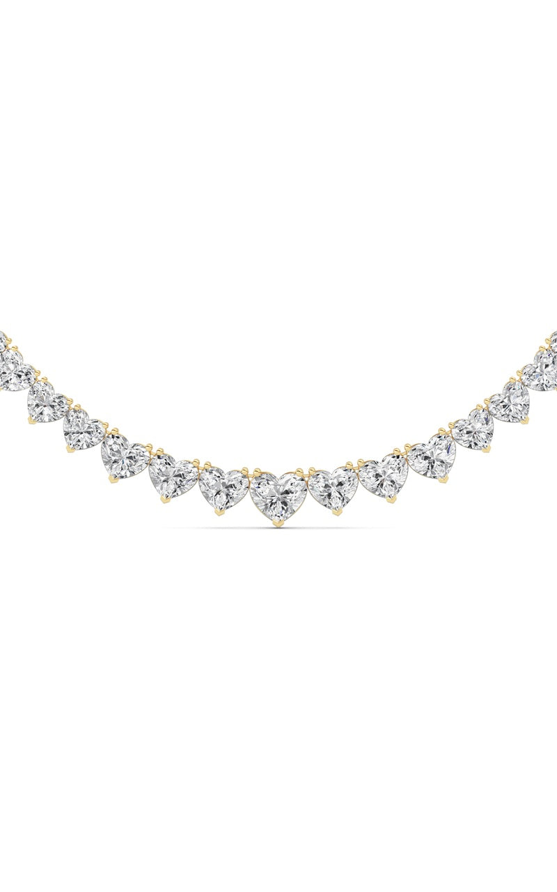 65CTW Heart Shaped Lab Grown Diamond (F/VS ) Tennis Necklace in 14K Gold