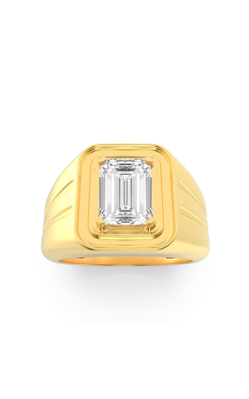 2CTW Emerald Shaped Lab Grown Diamond (F/VS) Mens Ring in 14K White Gold