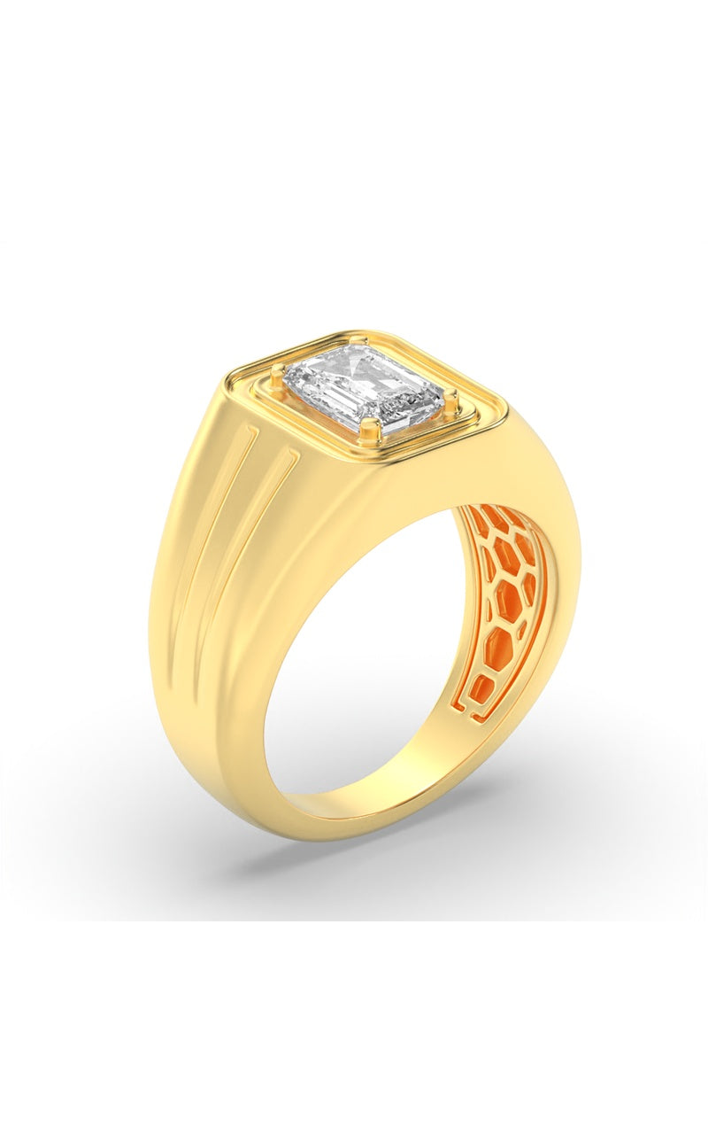 2CTW Emerald Shaped Lab Grown Diamond (F/VS) Mens Ring in 14K White Gold