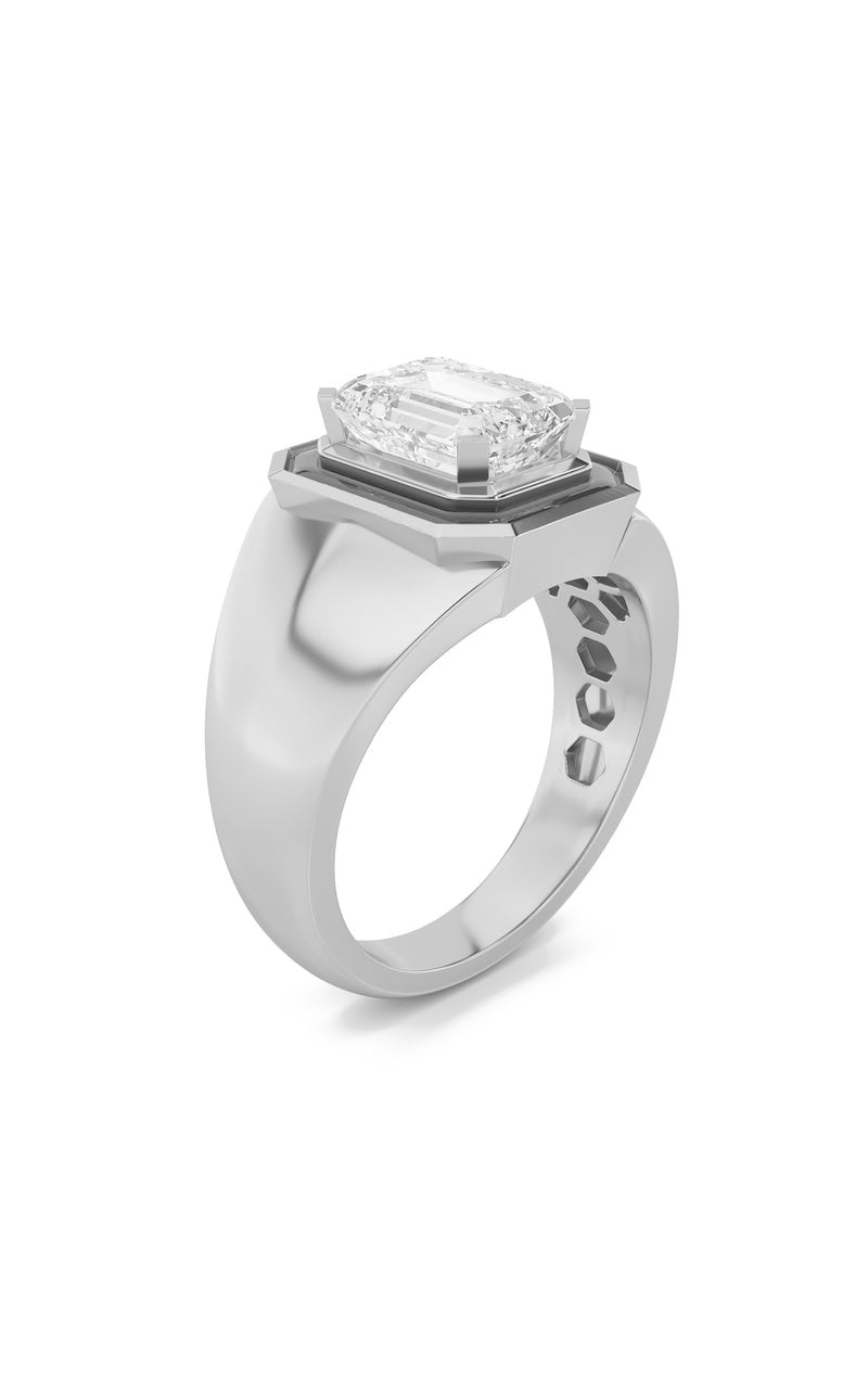 3CTW Emerald Shaped Lab Grown Diamond (F/VS) Mens Ring in 14K Gold