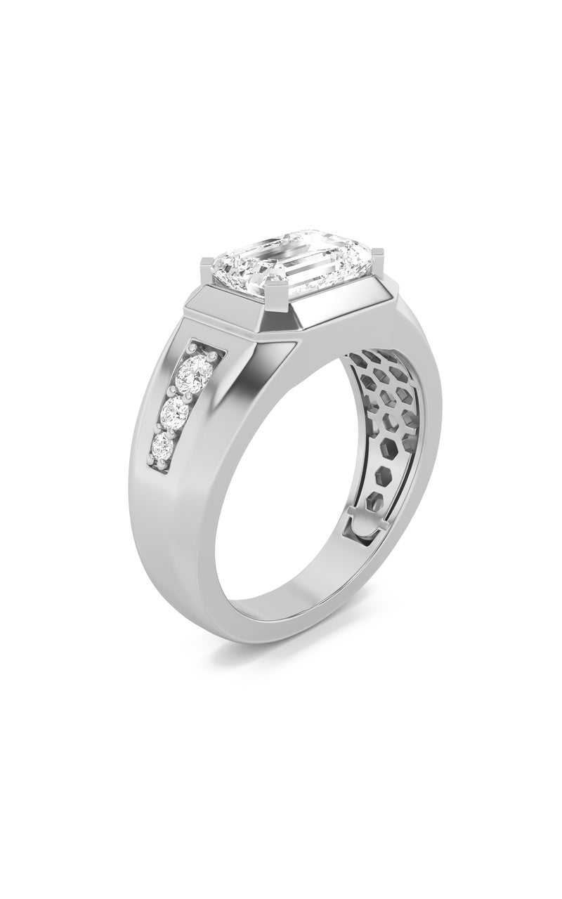 3.5CTW Emerald Shaped Lab Grown Diamond (F/VS) Mens Ring in 14K Gold