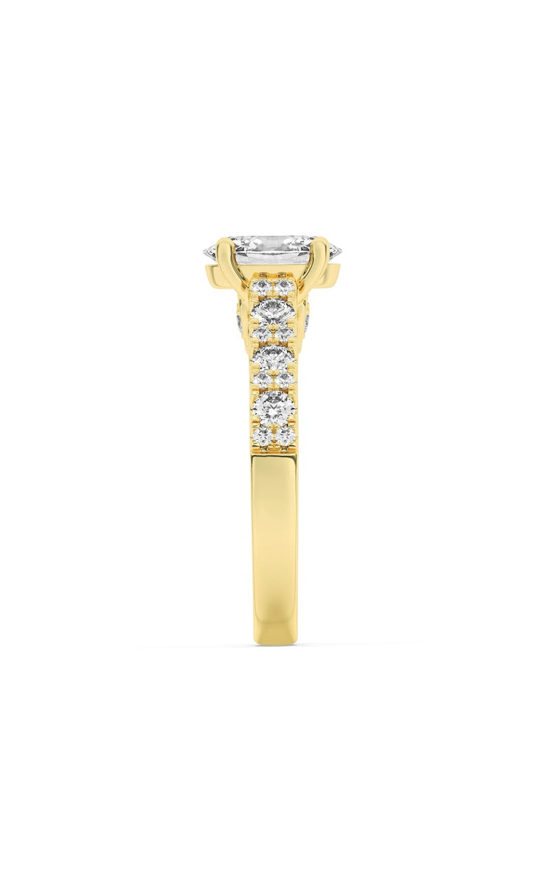 2CTW Oval Shaped Lab Grown Diamond (F/VS) Accented Milgrain Engagement Ring in 14K Gold