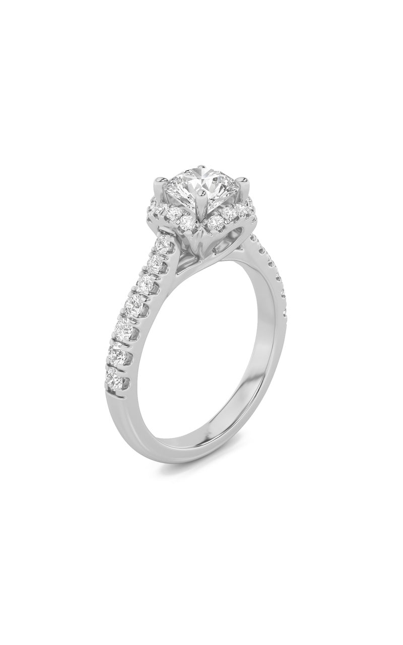 1.5CTW Round Shaped Lab Grown Diamond (F/VS) Halo Accented Engagement Ring in 14K Gold