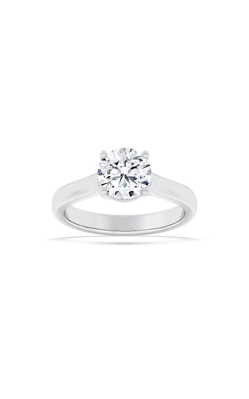 1CTW Round Shaped Lab Grown Diamond (F/VS) Plain Cathedral Trellis Shank Solitaire Engagement Ring in 14K Gold