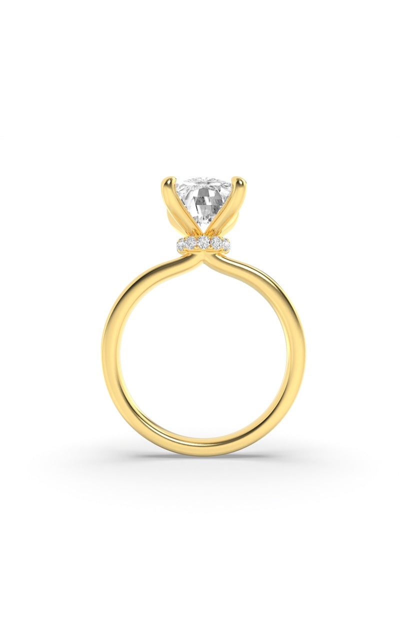 2CTW Elongated Cushion Shaped Lab Grown Diamond (F/VS) Hidden Halo Plain Shank Engagement Ring in 14K Gold