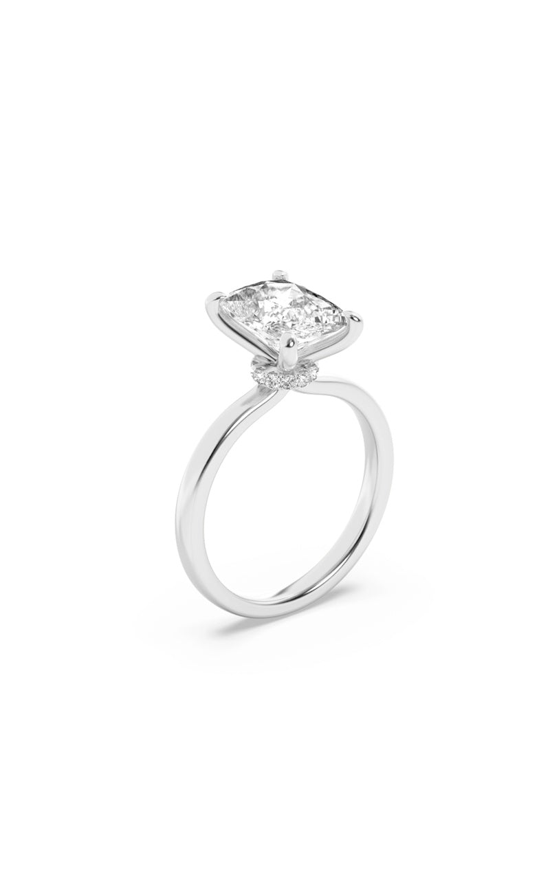 3.25CTW Elongated Cushion Shaped Lab Grown Diamond (F/VS) Hidden Halo Plain Shank Engagement Ring in 14K Gold