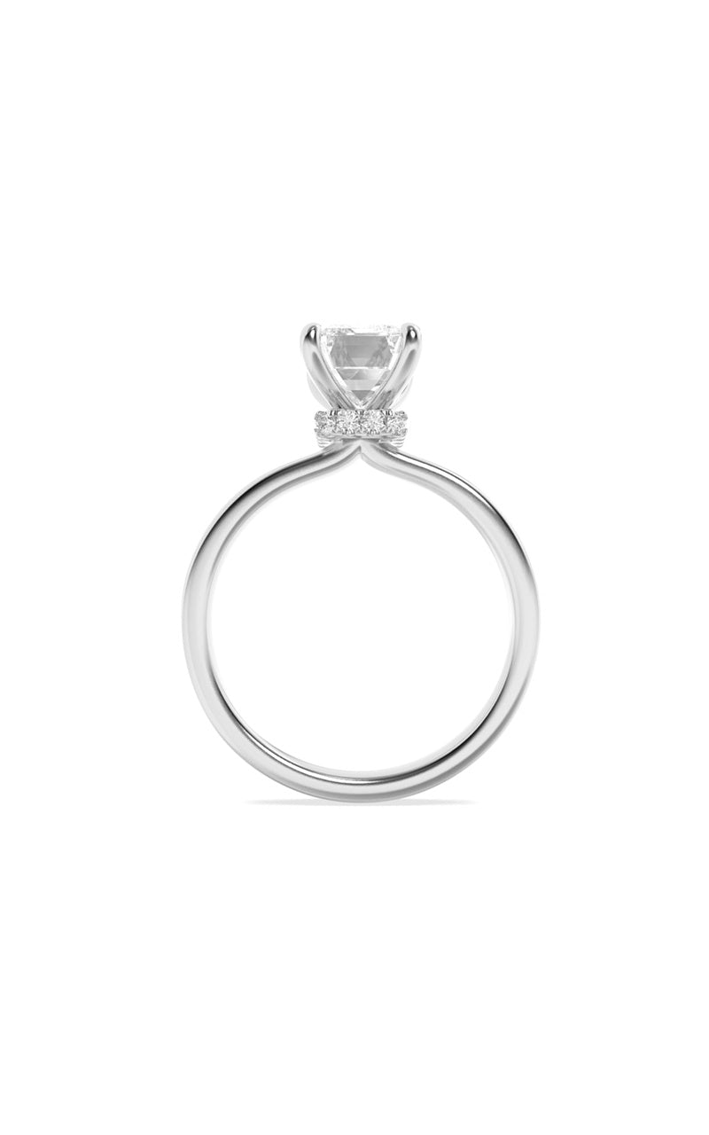 3CTW Emerald Shaped Lab Grown Diamond (F/VS) Hidden Halo Plain Shank Engagement Ring in 14K Gold