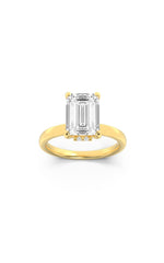 Load image into Gallery viewer, 3CTW Emerald Shaped Lab Grown Diamond (F/VS) Hidden Halo Plain Shank Engagement Ring in 14K Gold
