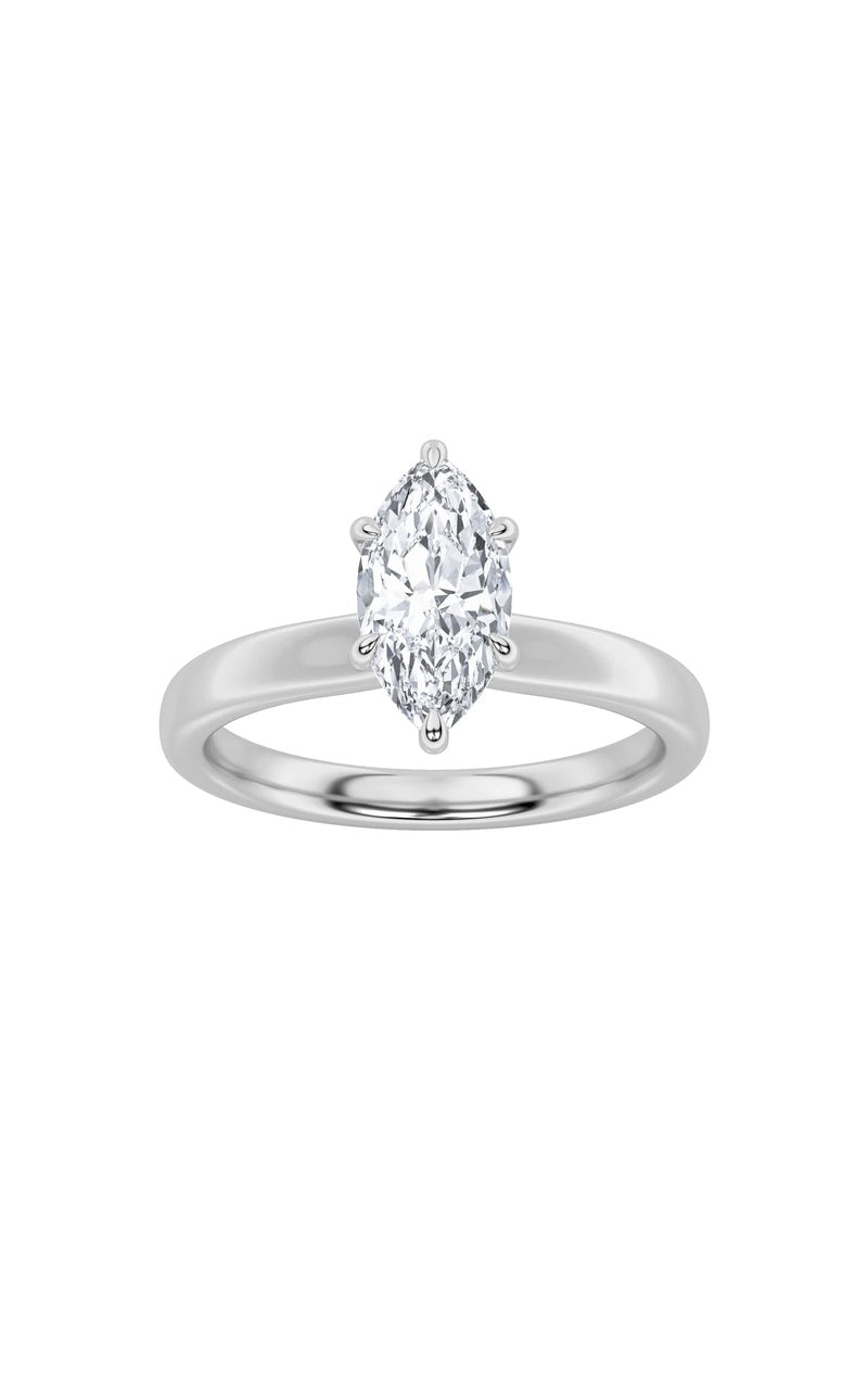 2CTW Marquise Shaped Lab Grown Diamond (F/VS) Hidden Halo Plain Shank Engagement Ring in 14K Gold