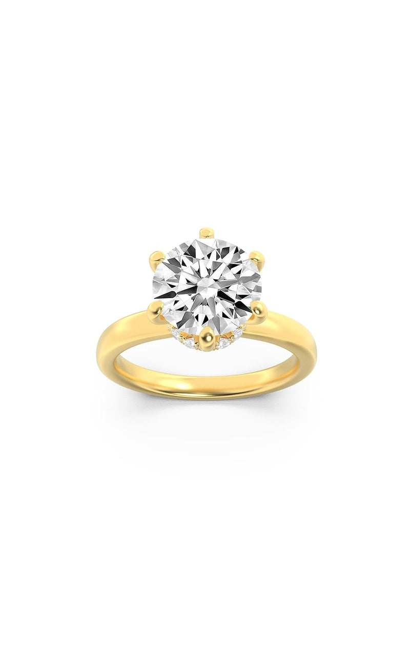 1CTW Round Shaped Lab Grown Diamond (F/VS) Hidden Halo Plain Shank Engagement Ring in 14K Gold
