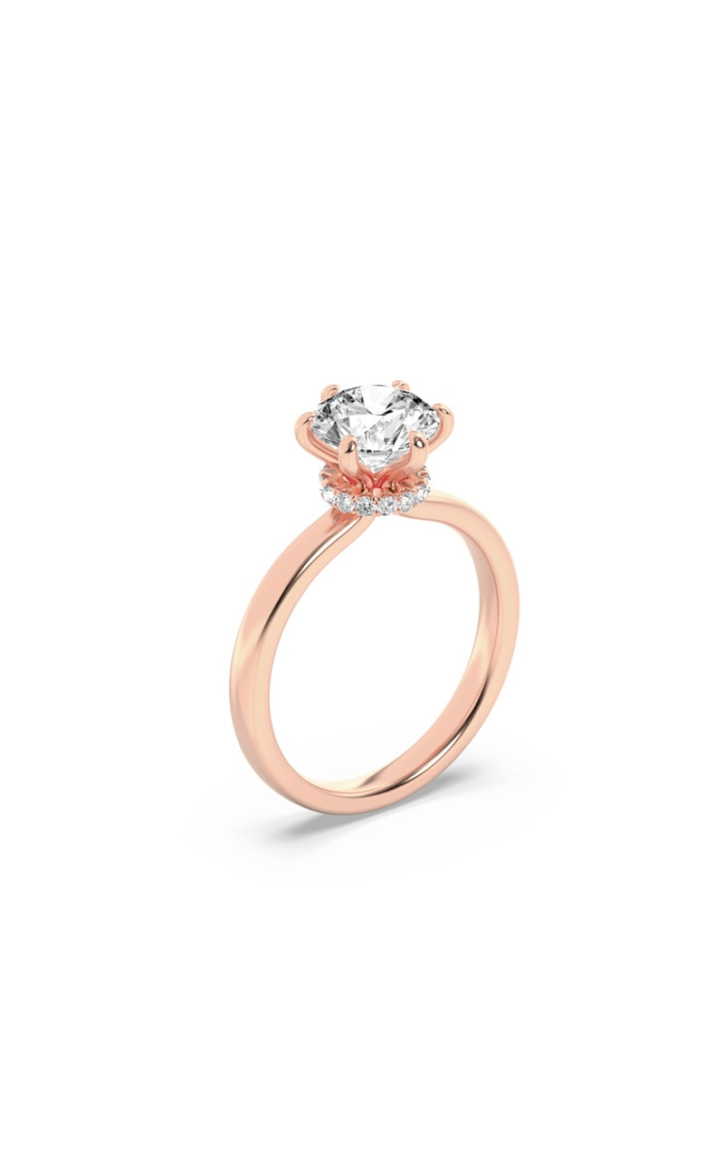 1CTW Round Shaped Lab Grown Diamond (F/VS) Hidden Halo Plain Shank Engagement Ring in 14K Gold
