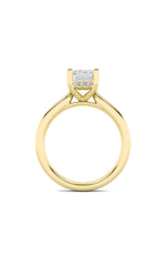 Load image into Gallery viewer, 2CTW Emerald Shaped Lab Grown Diamond (F/VS) Hidden Halo Cathedral Shank Engagement Ring in 14K Gold
