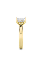 Load image into Gallery viewer, 2CTW Emerald Shaped Lab Grown Diamond (F/VS) Hidden Halo Cathedral Shank Engagement Ring in 14K Gold
