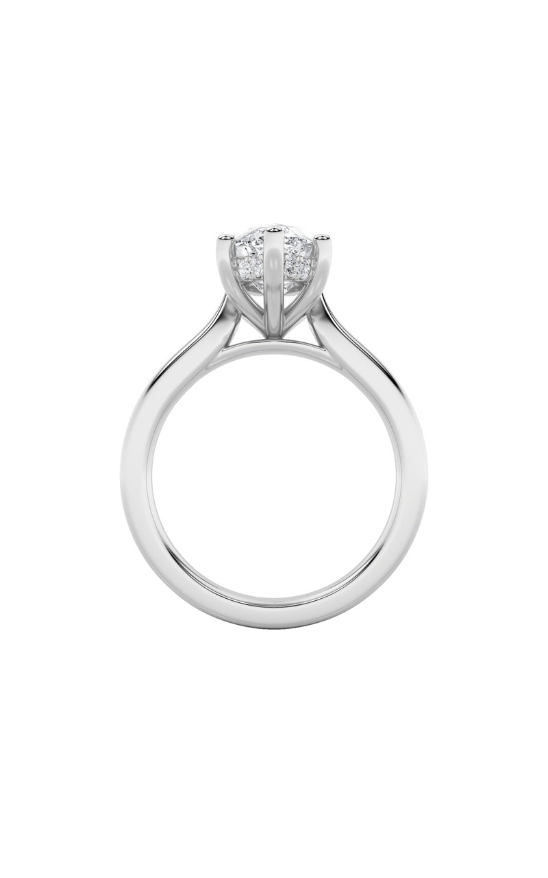 1CTW Marquise Shaped Lab Grown Diamond (F/VS) Hidden Halo Cathedral Shank Engagement Ring in 14K Gold