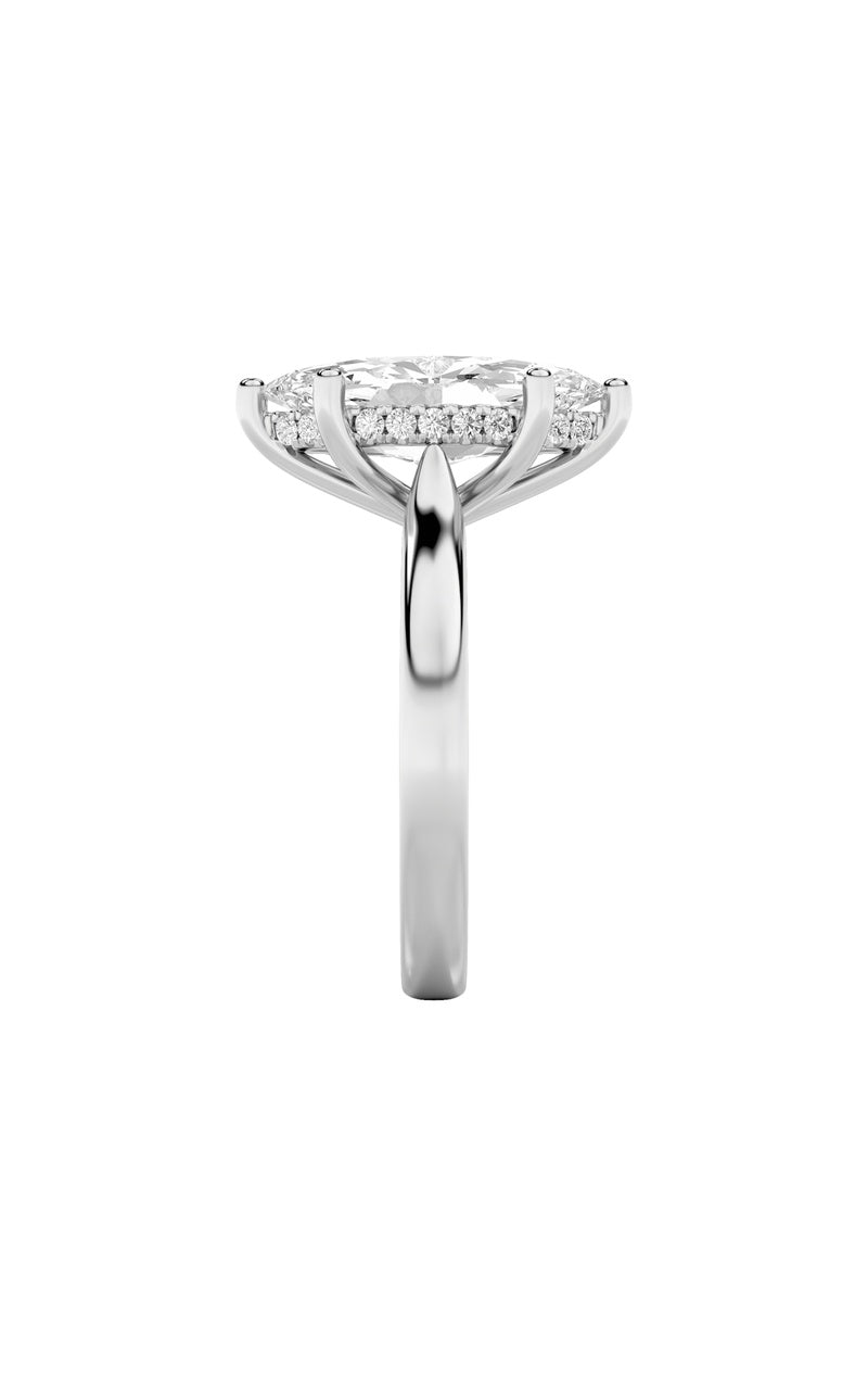 1CTW Marquise Shaped Lab Grown Diamond (F/VS) Hidden Halo Cathedral Shank Engagement Ring in 14K Gold