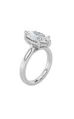 Load image into Gallery viewer, 3CTW Marquise Shaped Lab Grown Diamond (F/VS) Hidden Halo Cathedral Shank Engagement Ring in 14K Gold
