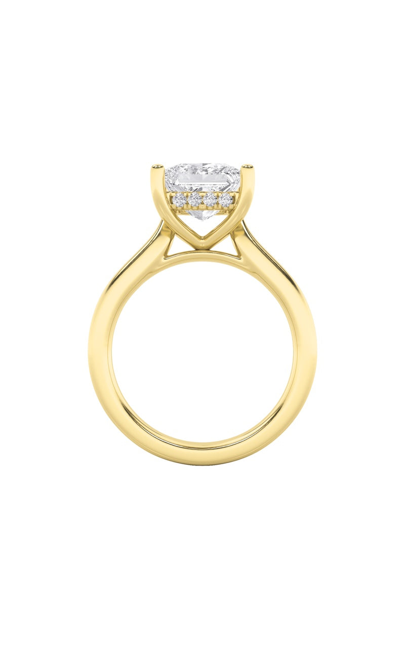 3CTW Princess Shaped Lab Grown Diamond (F/VS) Hidden Halo Cathedral Shank Engagement Ring in 14K Gold