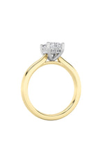 Load image into Gallery viewer, 3CTW Radiant Shaped Lab Grown Diamond (F/VVS) Hidden Halo Cathedral Shank Engagement Ring in 14K Gold
