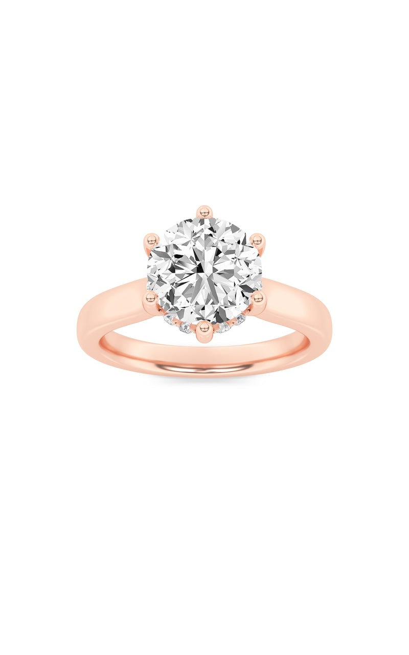 2CTW Round Shaped Lab Grown Diamond (F/VS) Hidden Halo Cathedral Shank Engagement Ring in 14K Gold